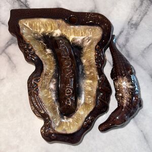 ODD VINTAGE Florida Alligator Crocodile Swamp Tray Ashtray Trinket Dish 1960s